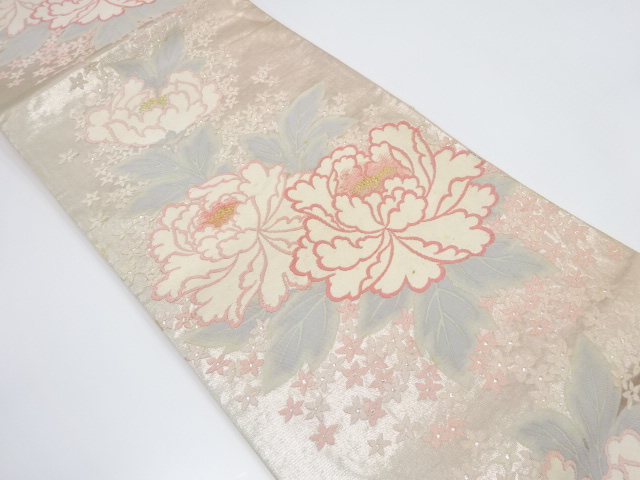 JAPANESE KIMONO / ANTIQUE FUKURO OBI / SILK / WOVEN PEONY